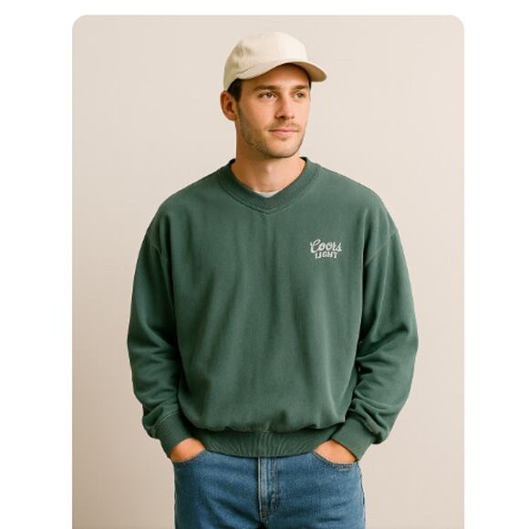 VANTAGE Men's SZ XL VTG Coors Light Hunter Green V-Neck Windbreaker Lined - Picture 1 of 8